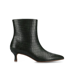 Arely Wide Calf Pointed Toe Booties in Olive Croco