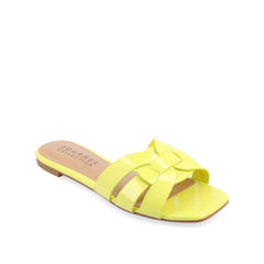 ARRINA Statement Patent Slide Sandals in Wide - Yellow Patent