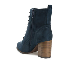 BAYLOR Wide Calf Lace-Up Booties in Navy Faux Suede