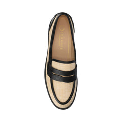 Brooks Penny Loafer in Black and Natural Raffia