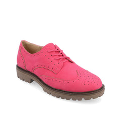Claudiya Oxford Loafer Flats in Wide - Pink Faux Suede