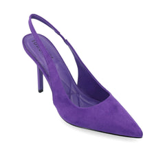 Elenney Slingback Stiletto Heels in Purple Faux Suede