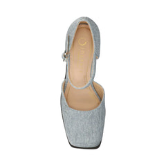 Evangeline D'Orsay Heels in Vegan Leather - Denim