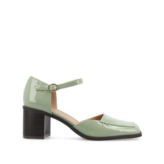 Evangeline Block Heels in Patent Green by D'Orsay