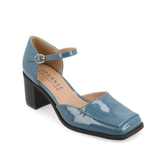 Evangeline Block Heels in Patent Blue by D'Orsay