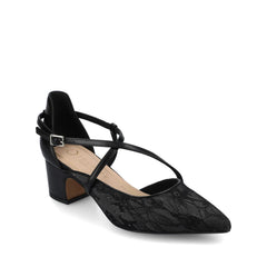 Galvinn Low Block Heels in Vegan Leather - Black Lace