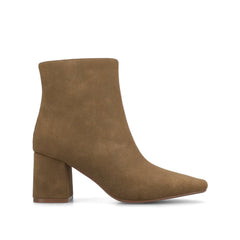 HAYLINN Square Toe Booties in Taupe Suede