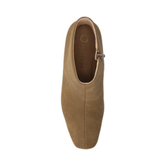 HAYLINN Square Toe Booties in Taupe Suede