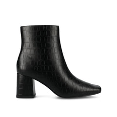HAYLINN Square Toe Booties in Vegan Leather - Black Croco