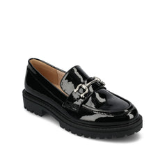 JESSAMEY Horse Bit Loafer Flats in Black Patent Leather
