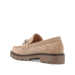 JESSAMEY Horse Bit Loafer Flats in Taupe Suede