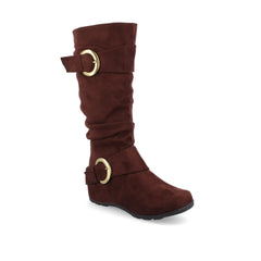 Jester Knee-High Boots in Brown Faux Suede