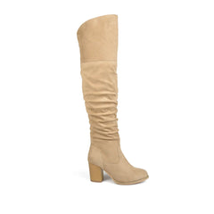 Kaison Thigh-High Boots in Stone Faux Suede