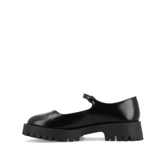 KAMIE Wide Fit Mary Jane Flats with Lug Sole in Black PU
