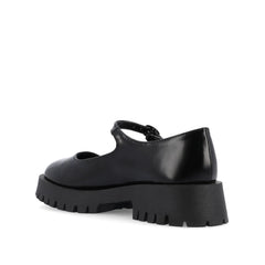 KAMIE Wide Fit Mary Jane Flats with Lug Sole in Black PU