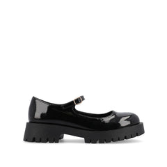 KAMIE Patent Leather Mary Jane Flats with Lug Sole - Black