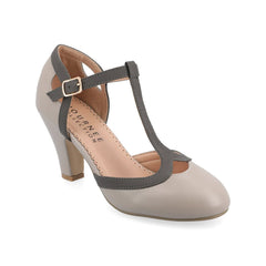 OLINA Wide Fit T-Strap Heels in Grey