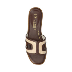 PRIMAH Wide Flat Sandals in Chocolate Raffia