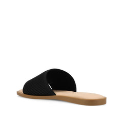 Prisilla Wide Slide Sandals in Black Knit Fabric