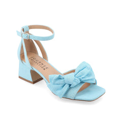 Zevi Strappy Block Heels in Blue Fabric