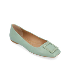 ZIMIA Square Toe Flats in Vegan Leather - Sage