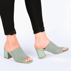 LORENNA Wide Block Heel Mules - Beige
