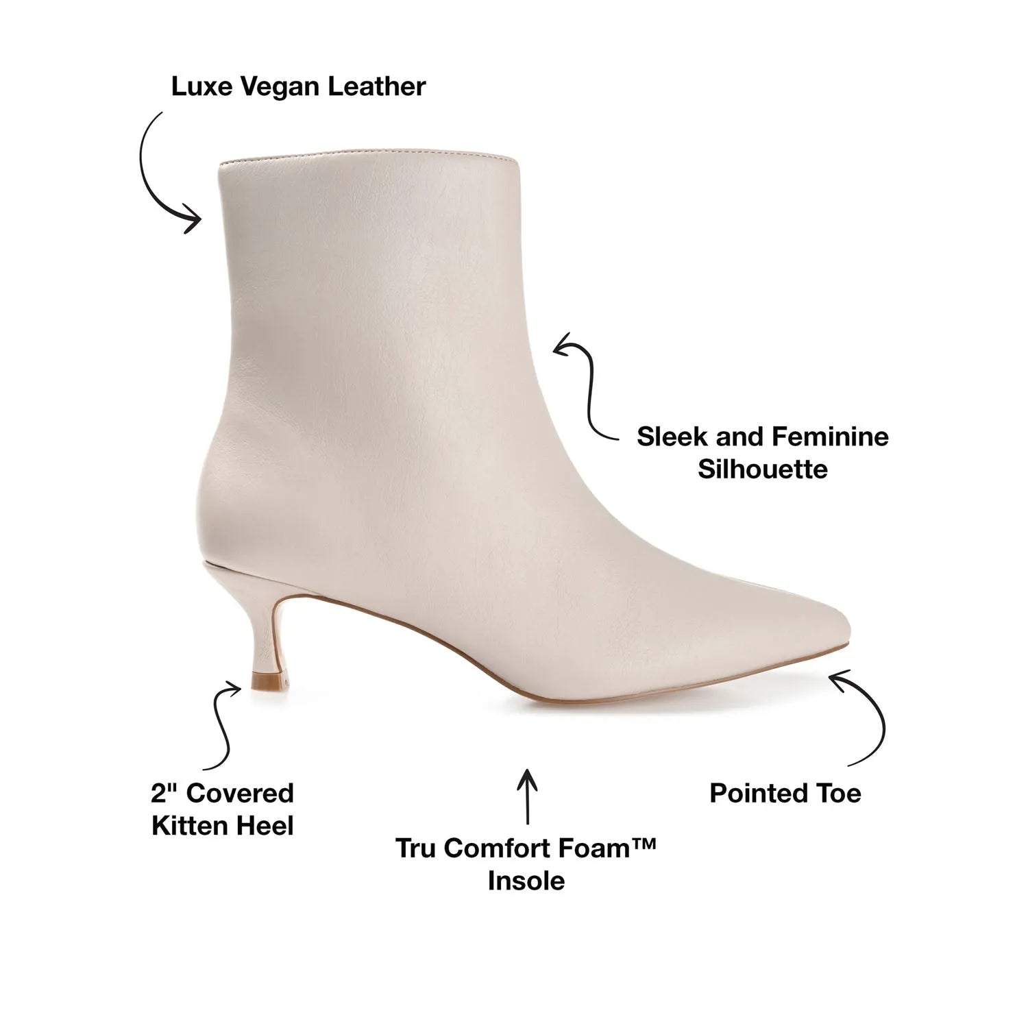 ARELY Wide Calf Pointed Toe Booties in Stone PU