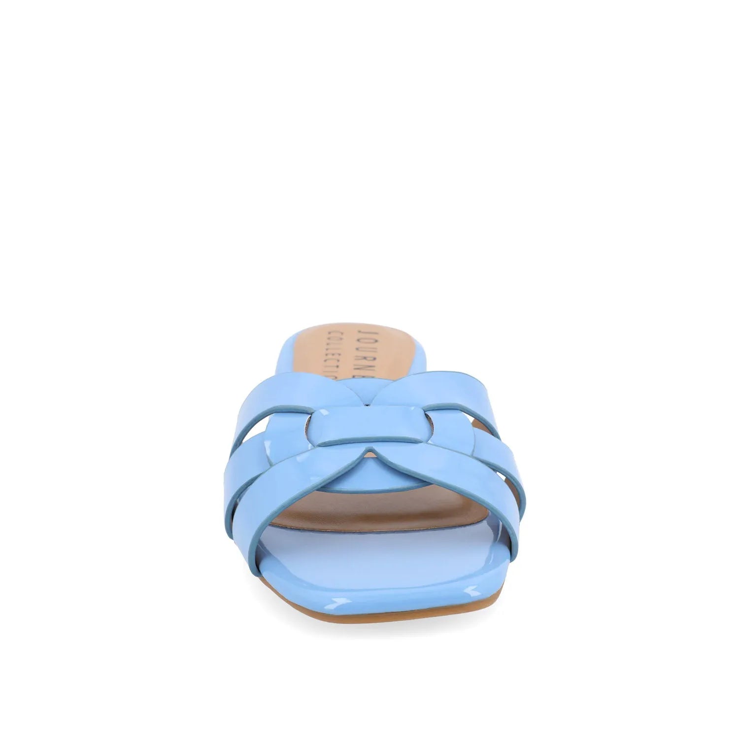 ARRINA Statement Patent Slide Sandals in Wide - Blue Patent