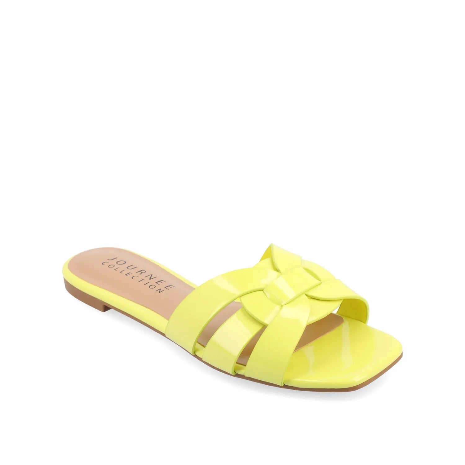 ARRINA SLIDE SANDALS IN STATEMENT PATENT - Yellow Patent
