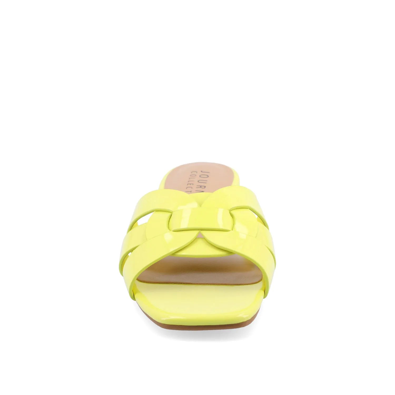 ARRINA SLIDE SANDALS IN STATEMENT PATENT - Yellow Patent