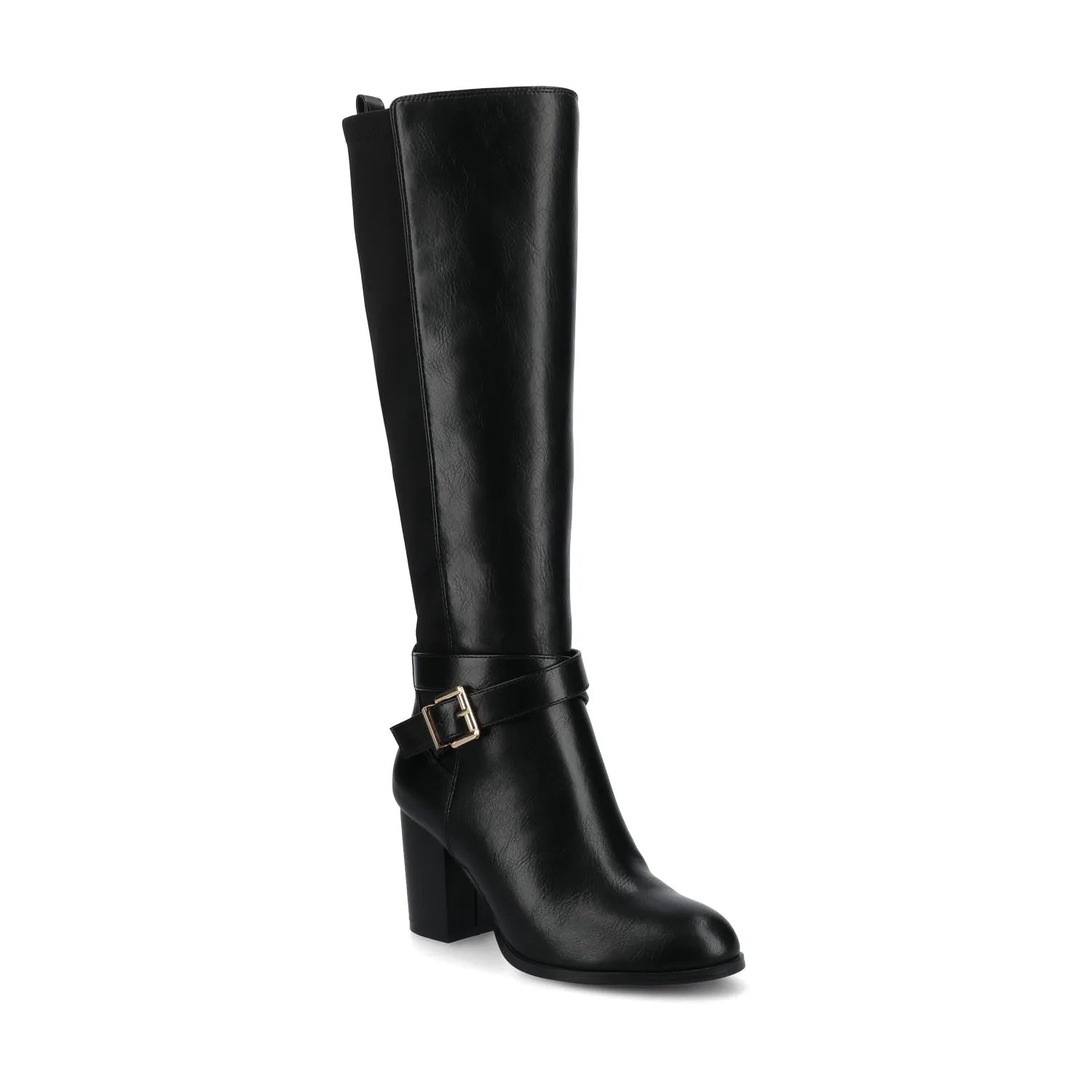 Avalonn Knee-High Wide-Calf Dress Boots in Black