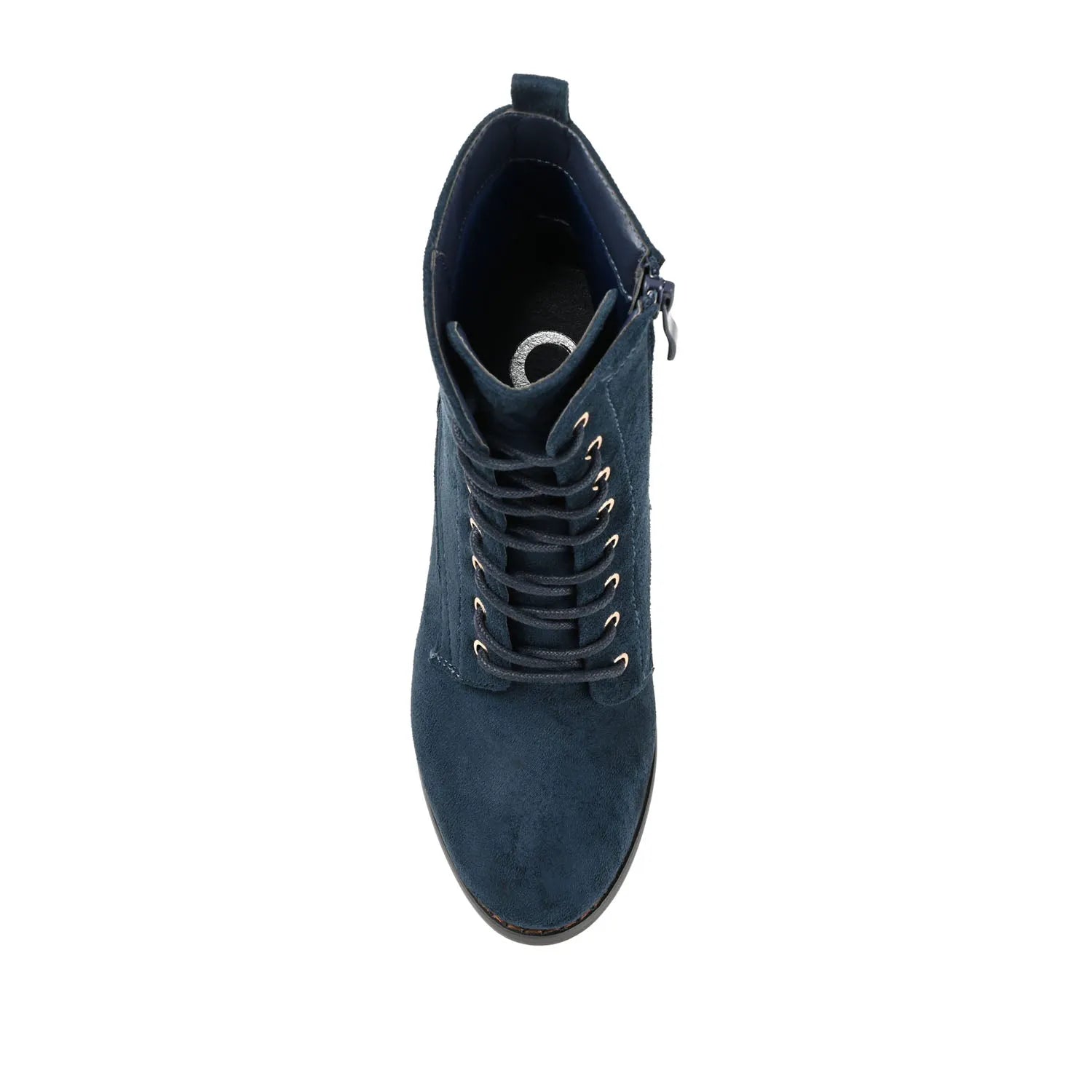 BAYLOR Wide Calf Lace-Up Booties in Navy Faux Suede