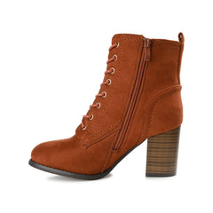 BAYLOR LACE-UP BOOTIES IN WIDE - Rust Faux Suede