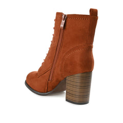 BAYLOR LACE-UP BOOTIES IN WIDE - Rust Faux Suede