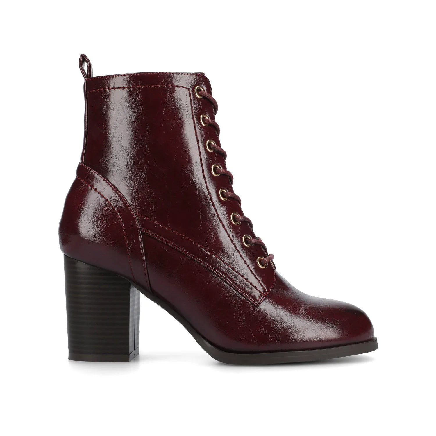 BAYLOR Wide-Calf Vegan Leather Lace-Up Booties in Oxblood Patent