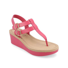 Bianca Wedge Heeled Sandals in Vegan Leather - Pink