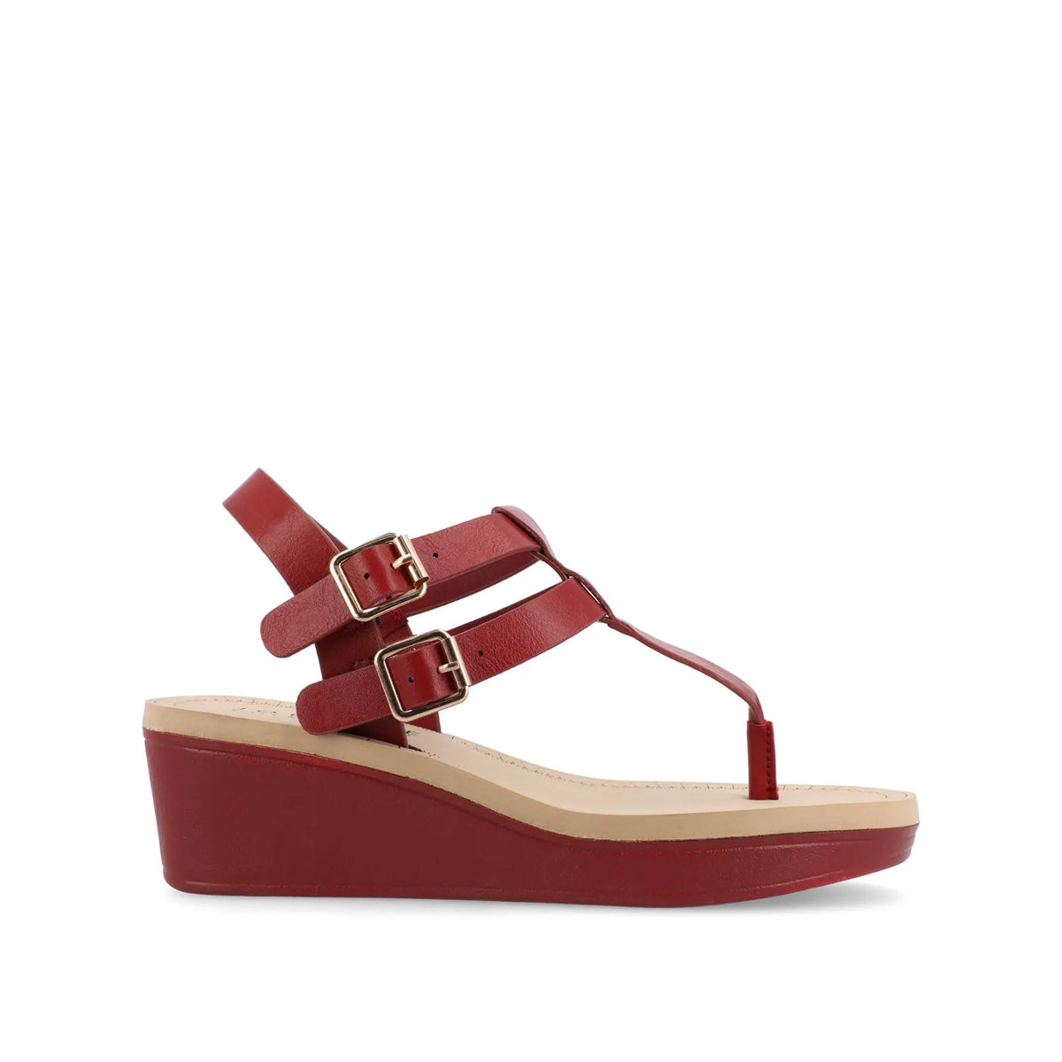 Bianca Wedge Heeled Sandals in Vegan Leather - Red
