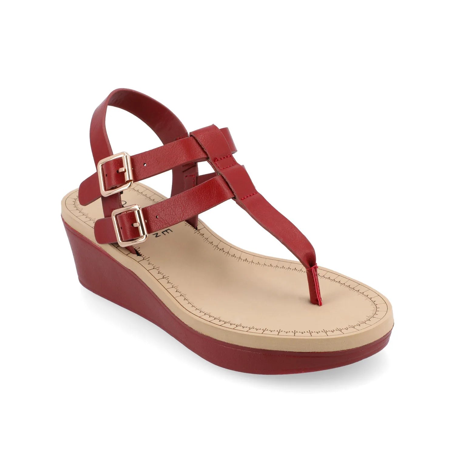 Bianca Wedge Heeled Sandals in Vegan Leather - Red