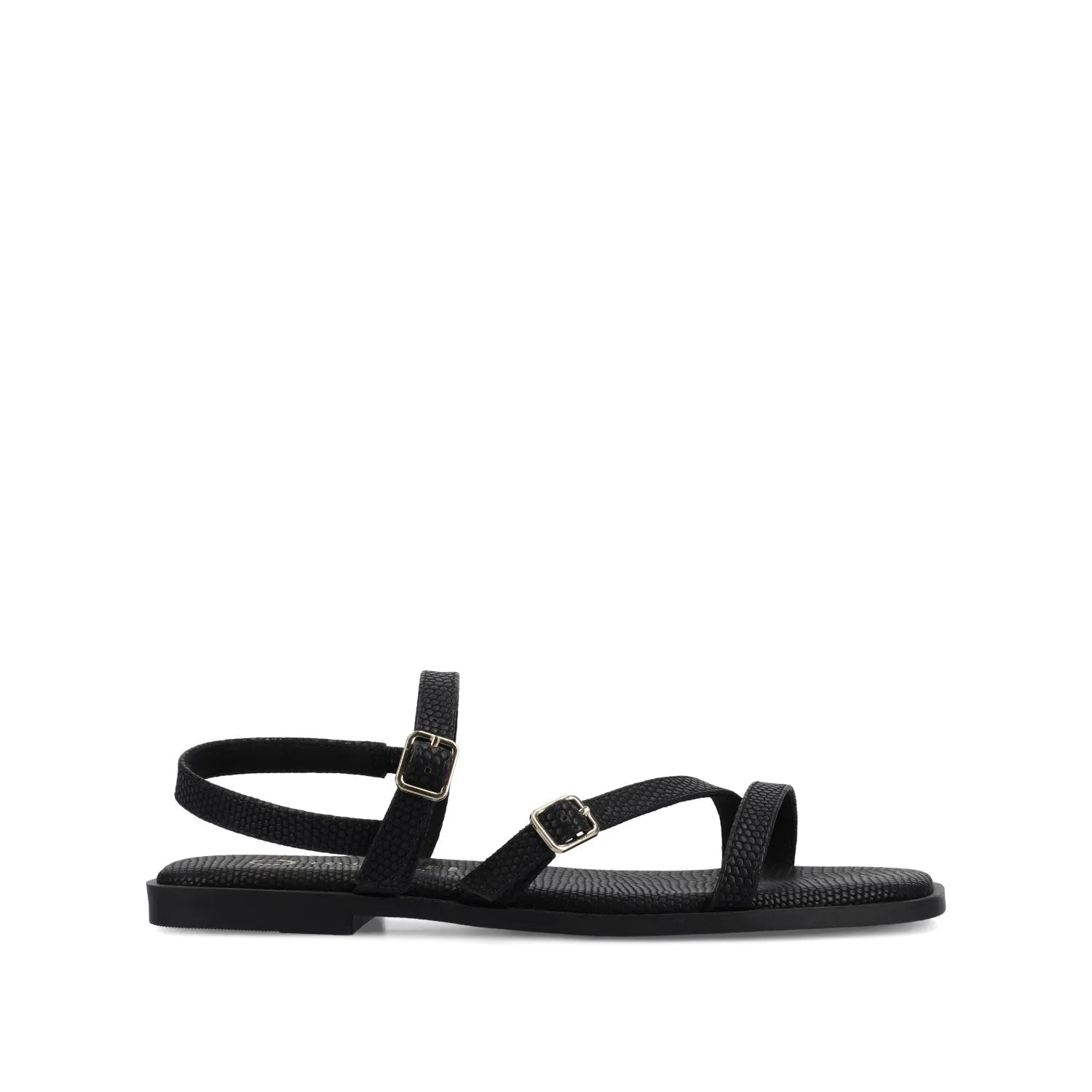 Brianna Ankle Strap Sandals in Black Lizard