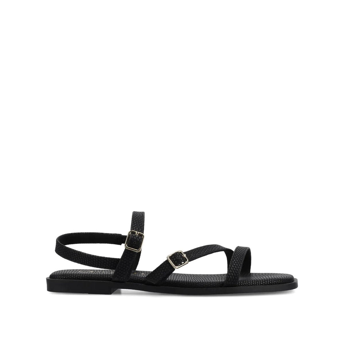 Brianna Ankle Strap Sandals in Black Lizard