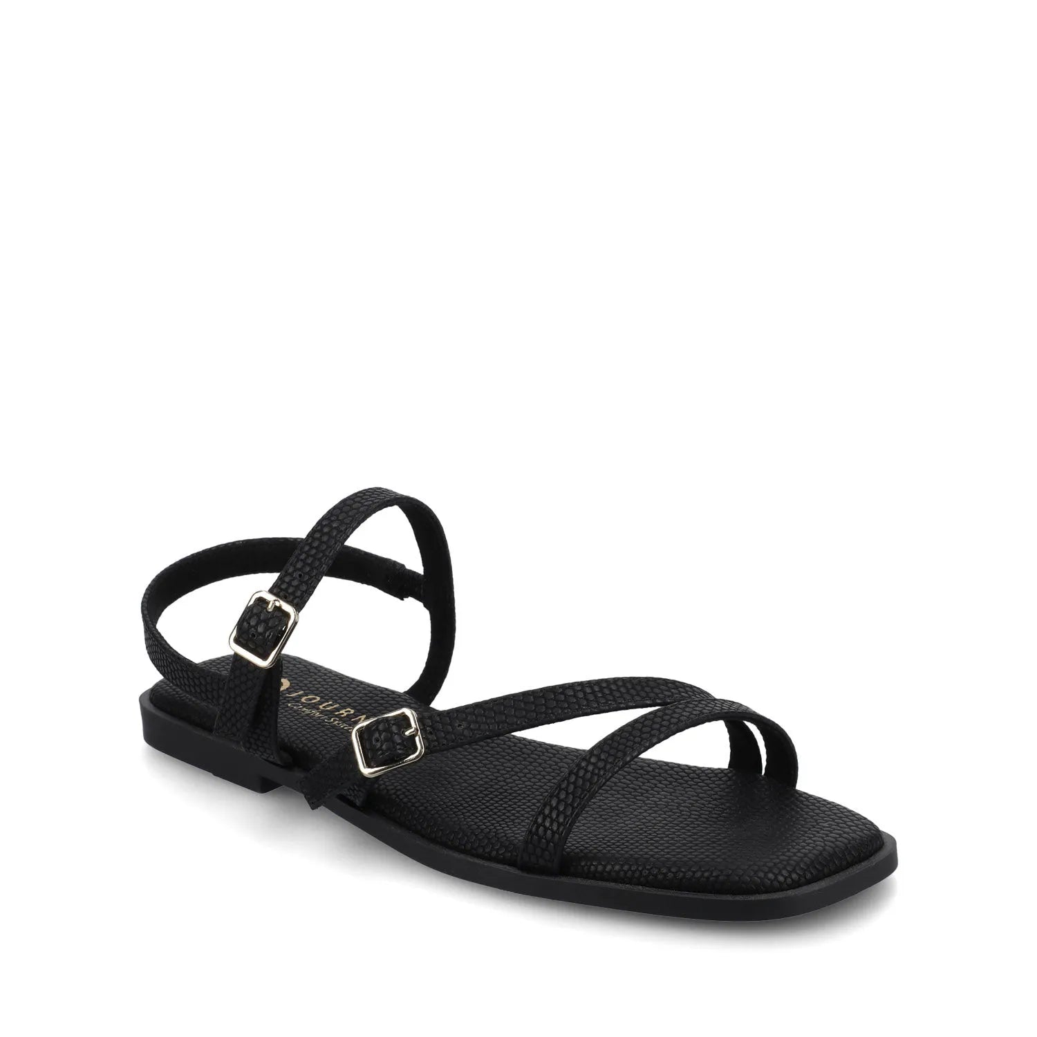 Brianna Ankle Strap Sandals in Black Lizard