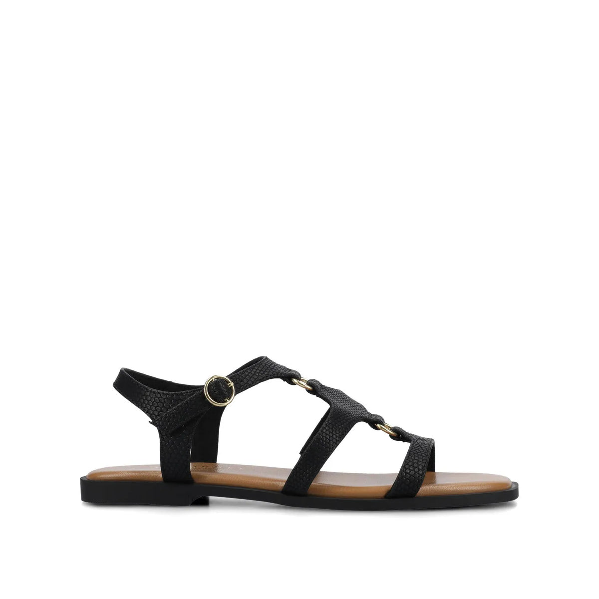 Briley Ankle Strap Sandals in Black Lizard