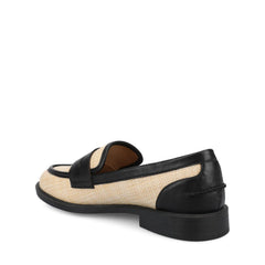 Brooks Penny Loafer in Black and Natural Raffia