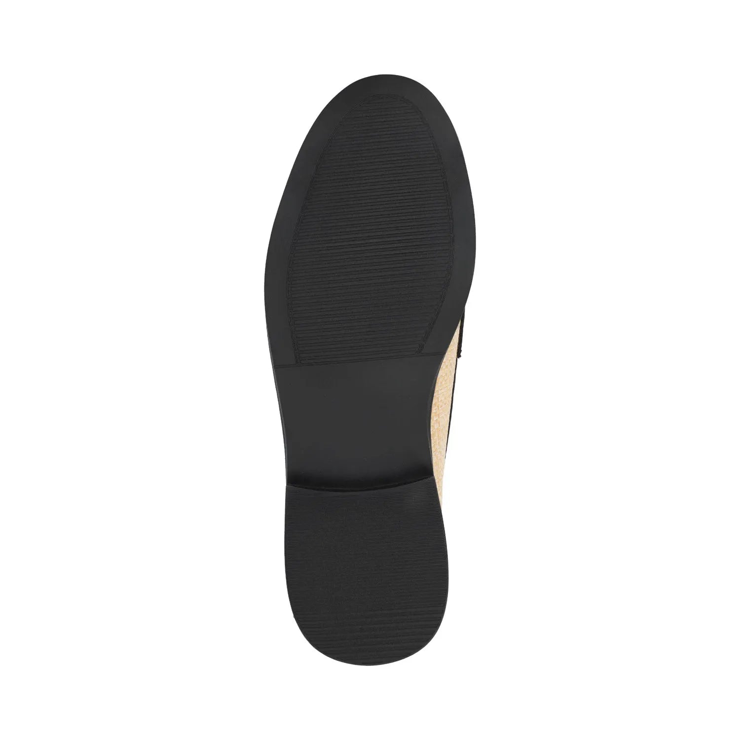 Brooks Penny Loafer in Black and Natural Raffia