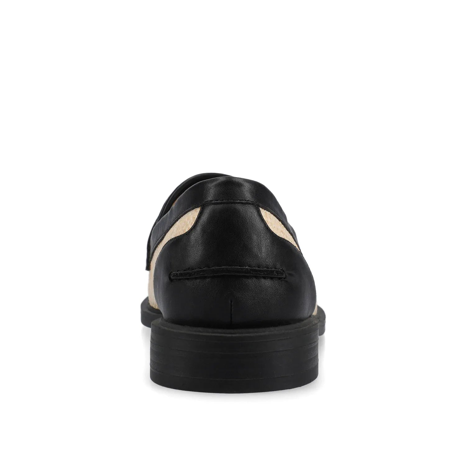 Brooks Penny Loafer in Black and Natural Raffia
