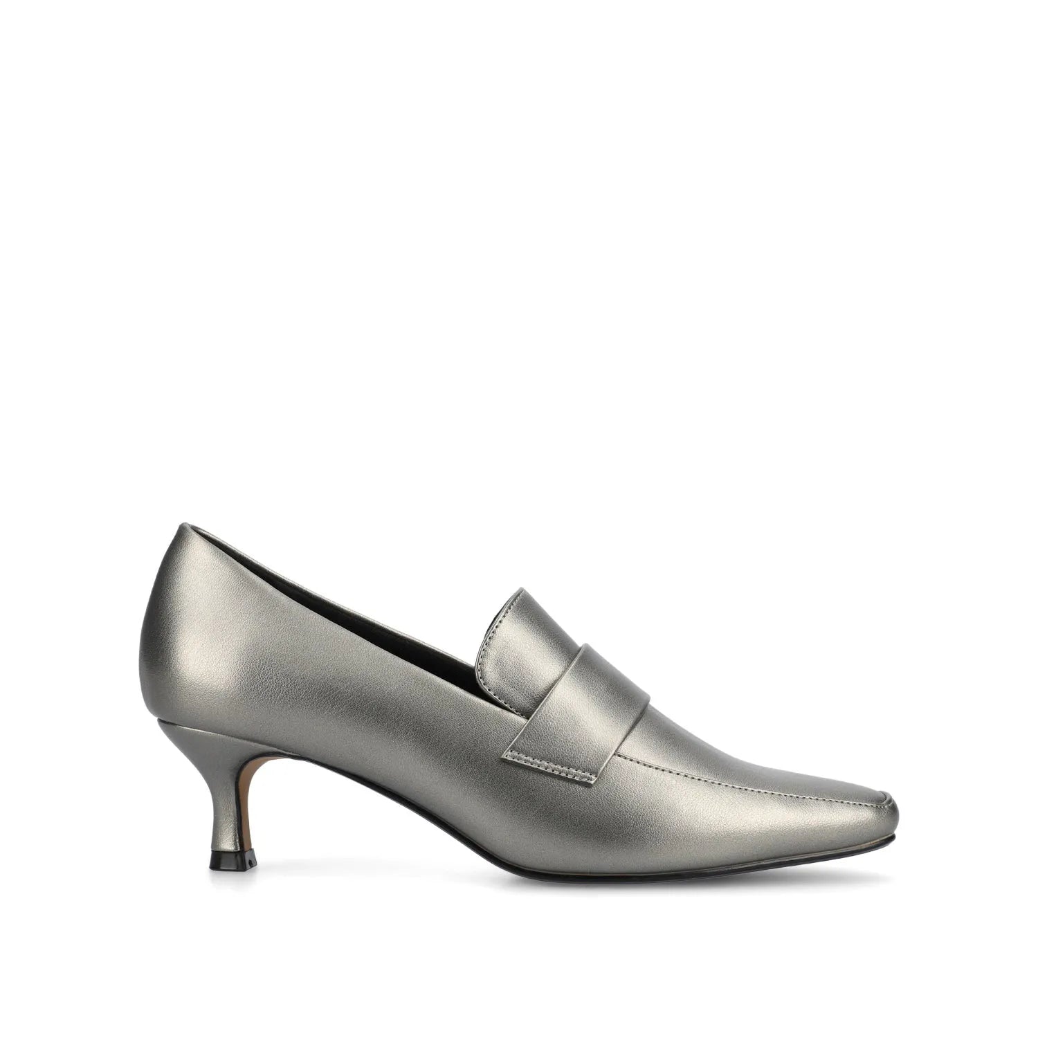 Celina Kitten Heel Loafers in Croco Statement Wide - Pewter