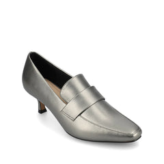 Celina Kitten Heel Loafers in Croco Statement Wide - Pewter