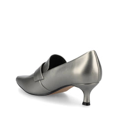 Celina Kitten Heel Loafers in Croco Statement Wide - Pewter