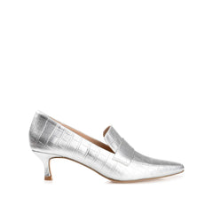 CELINA Kitten Heel Loafers in Wide - Silver Croco