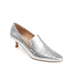 CELINA Kitten Heel Loafers in Wide - Silver Croco